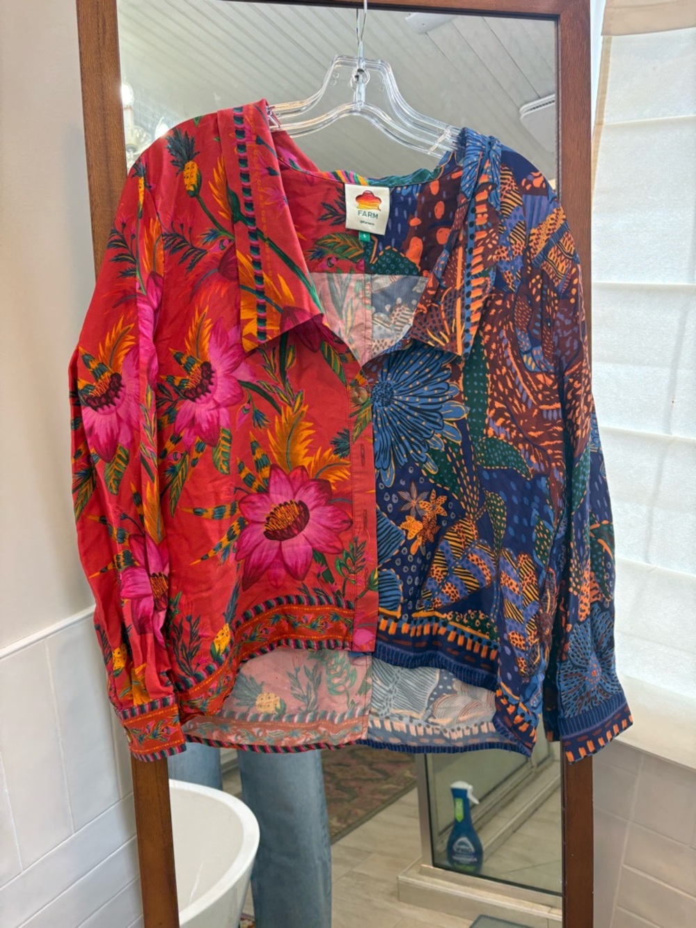 Farm Rio Vibrant Multi-Color Floral Button-Front Blouse size S